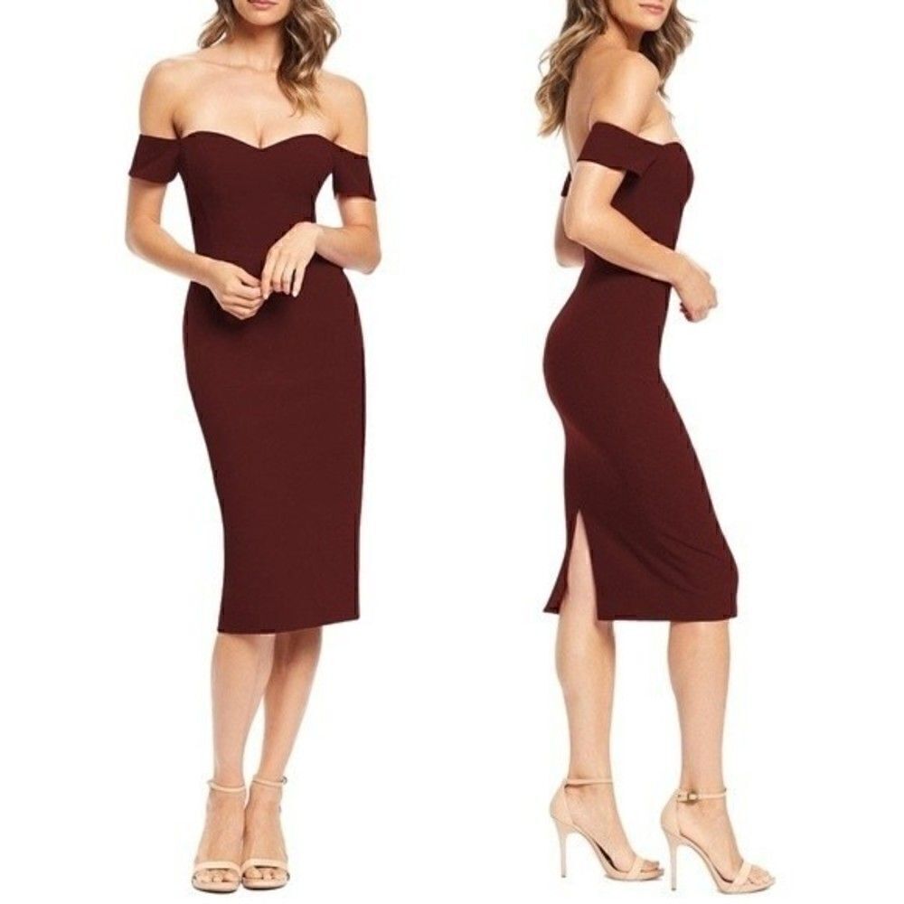 New! Dress The Population Bailey Cold Shoulder Sheath Cocktail Dress